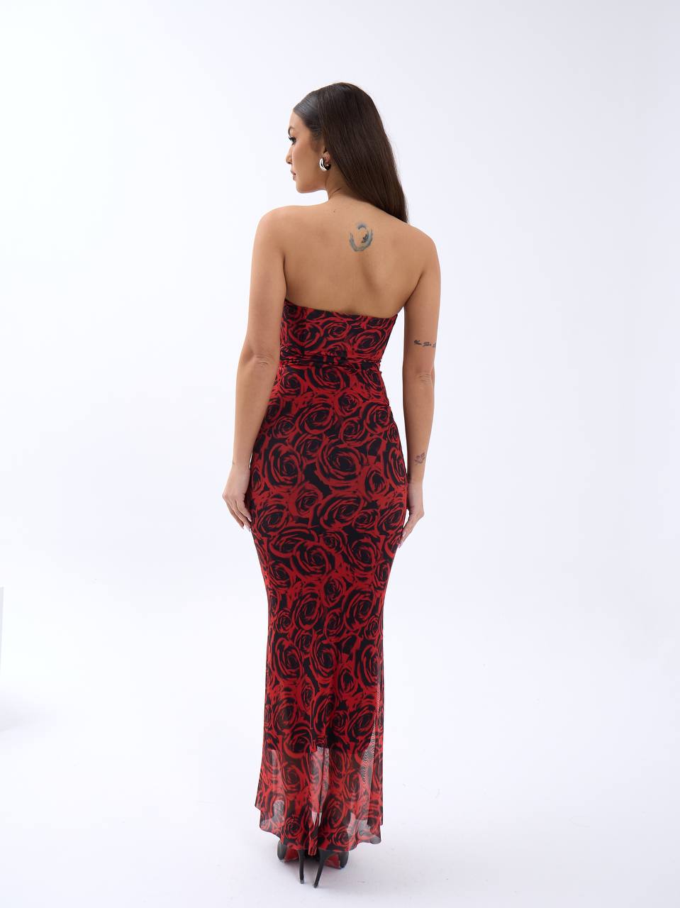 Floral printed red dress