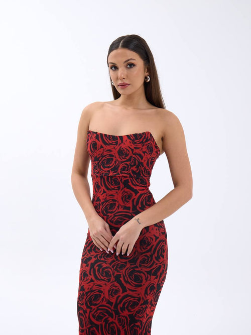Floral printed red dress
