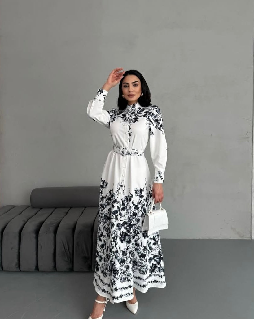 Floral sleeve Dress with belt