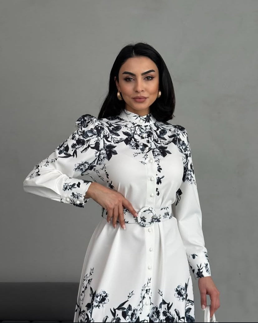 Floral sleeve Dress with belt