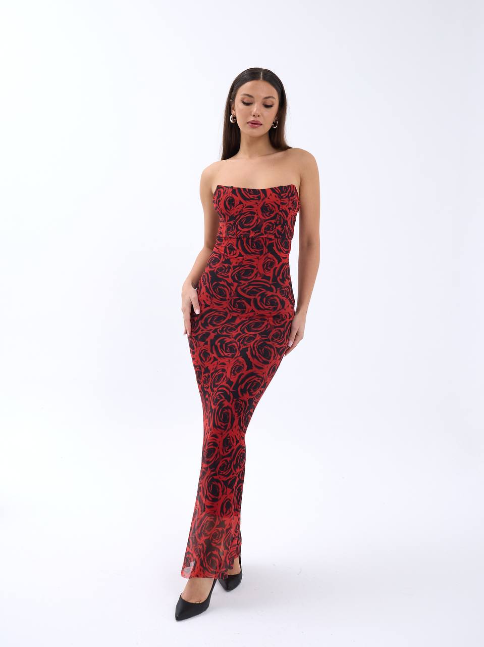 Floral printed red dress