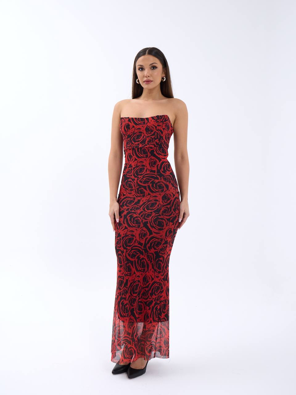 Floral printed red dress