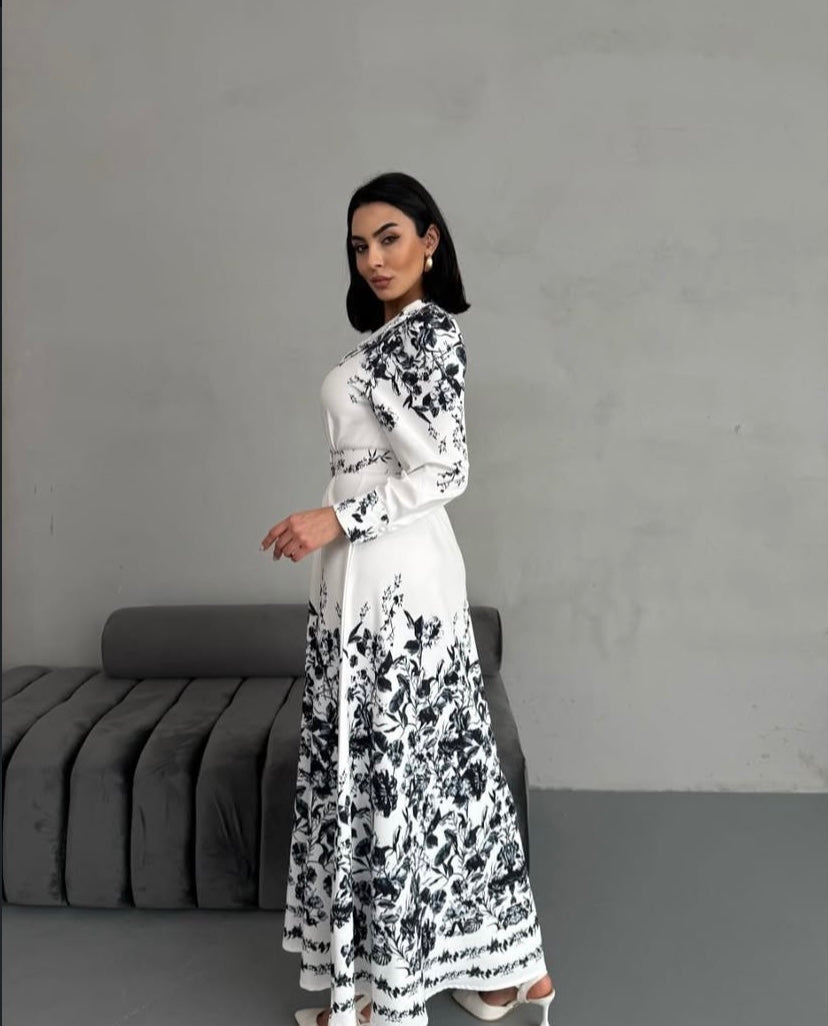 Floral sleeve Dress with belt
