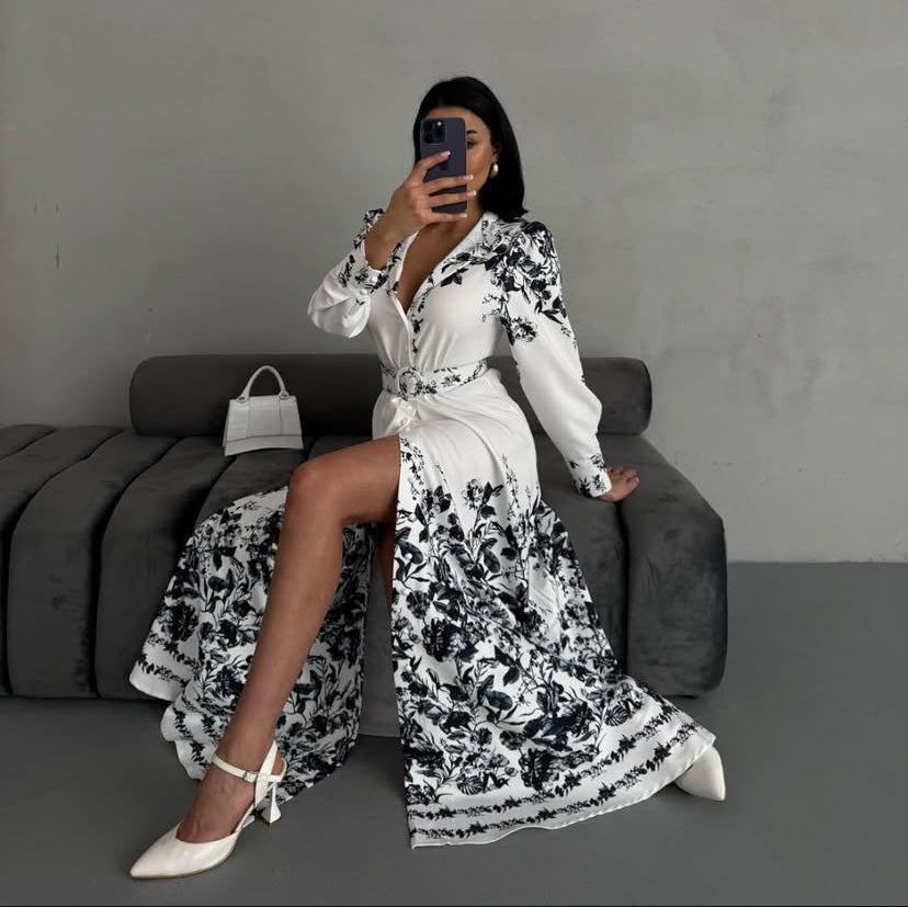 Floral sleeve Dress with belt