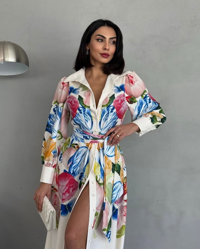 Floral sleeve Dress with belt