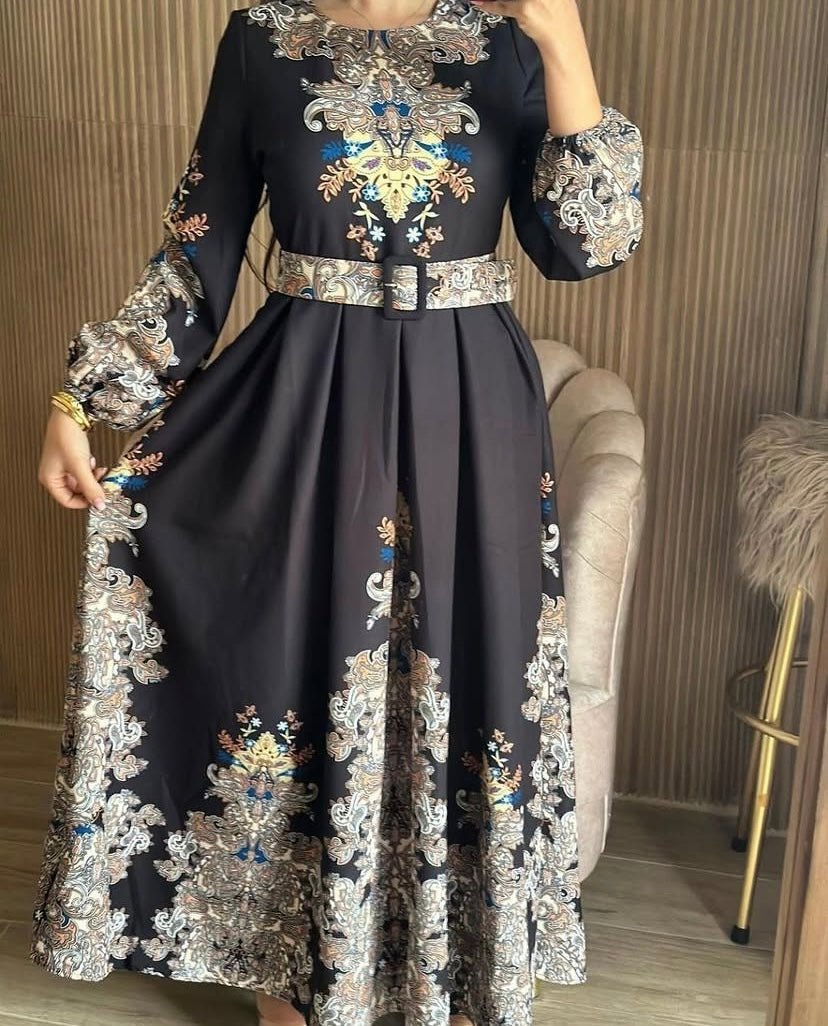 Floral sleeve Dress with belt