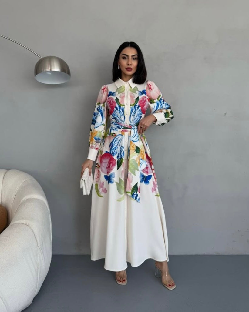 Floral sleeve Dress with belt
