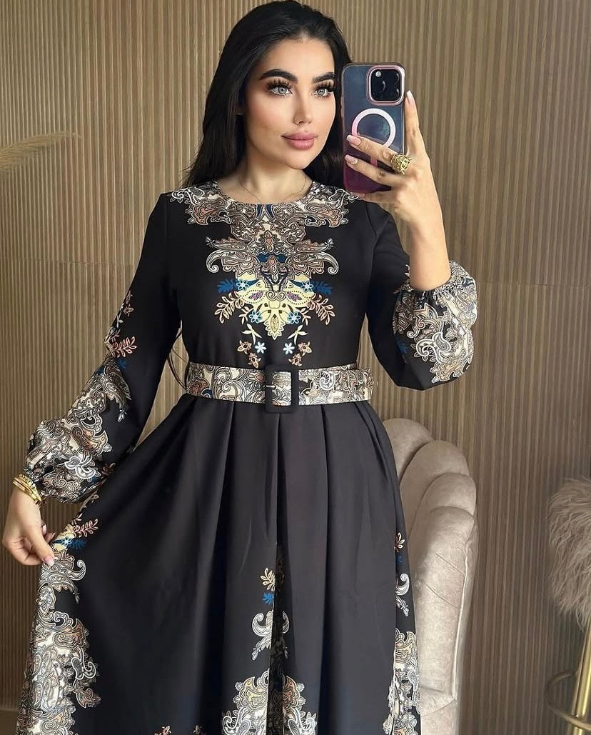Floral sleeve Dress with belt