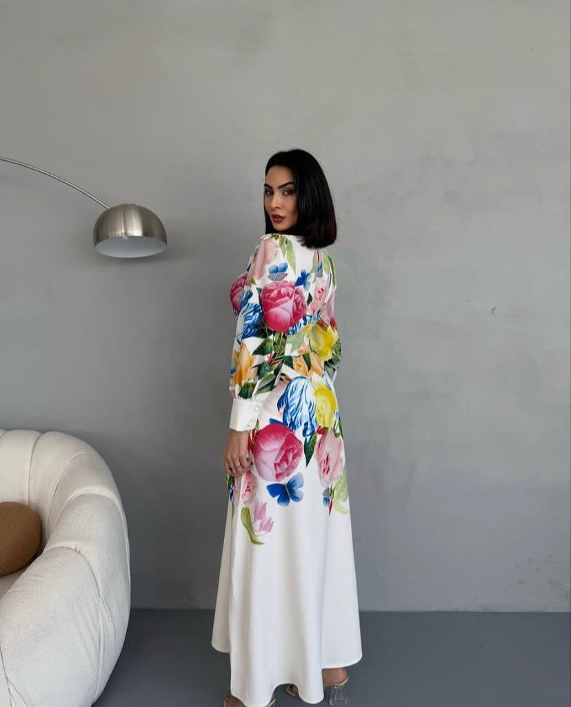 Floral sleeve Dress with belt