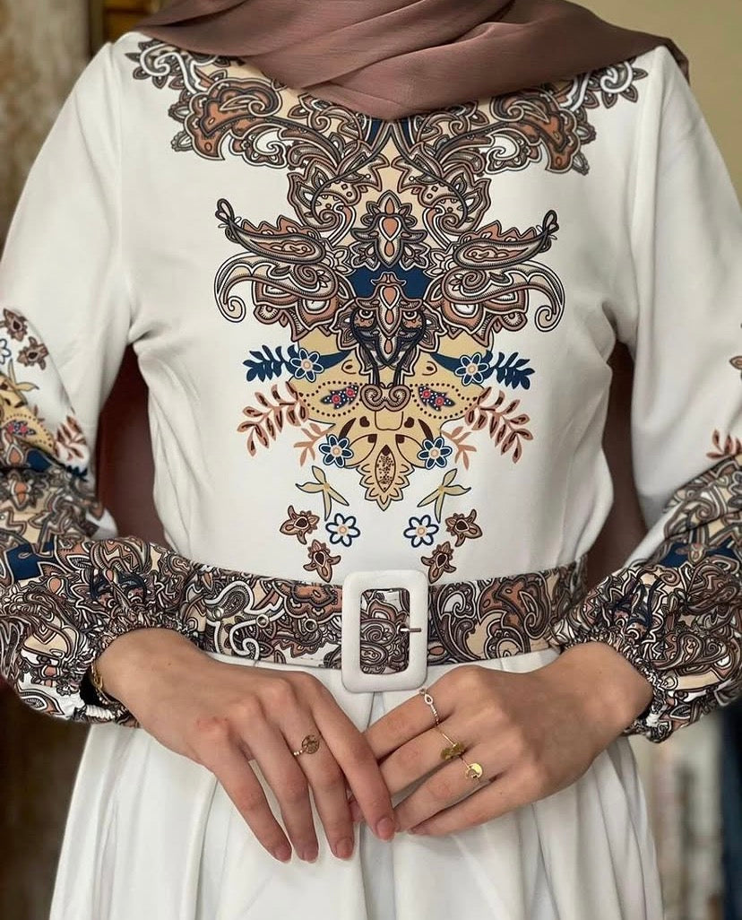 Floral sleeve Dress with belt