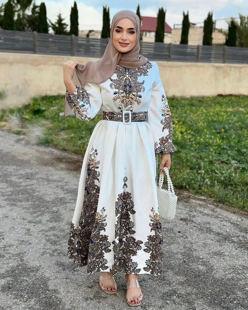 Floral sleeve Dress with belt