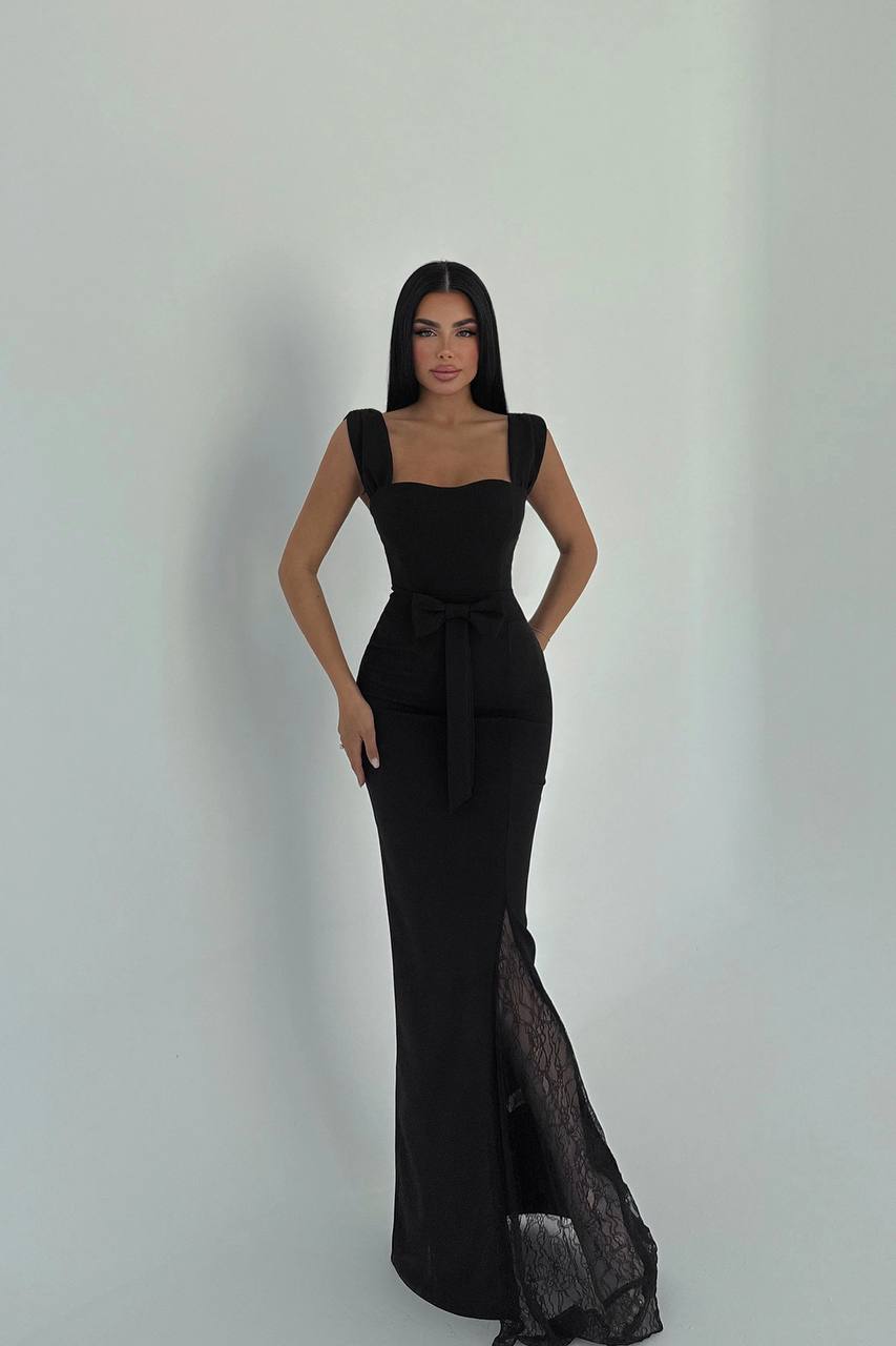 Remmy Slit Lace Detail Long Dress